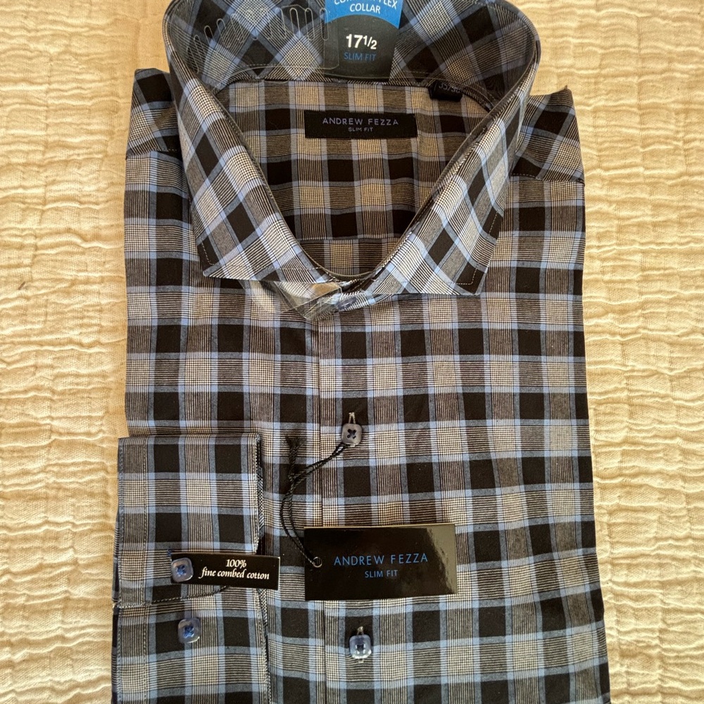 Andrew Fezza Men's Black and Gray Plaid Shirt